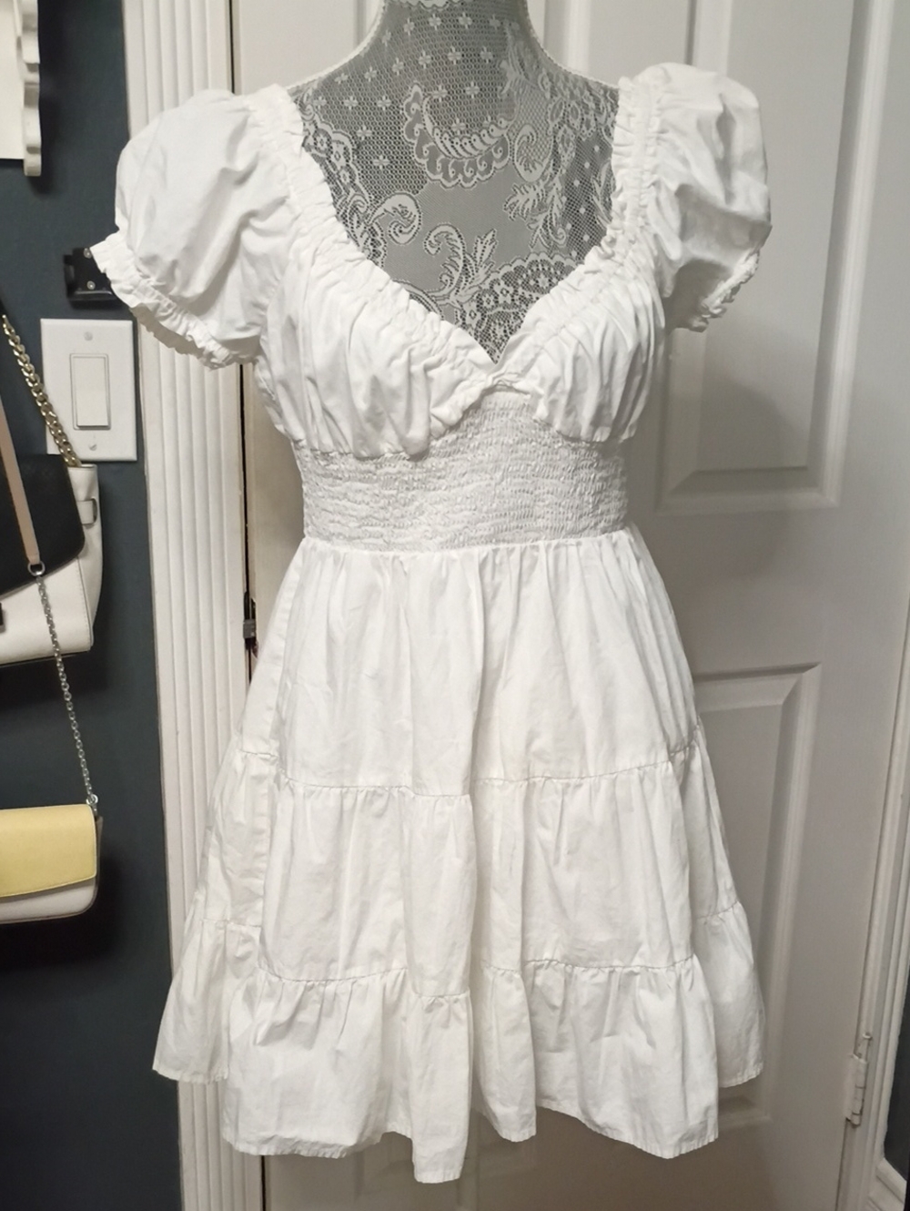 Princess Polly White Puff Sleeve Smocked Midi Dress